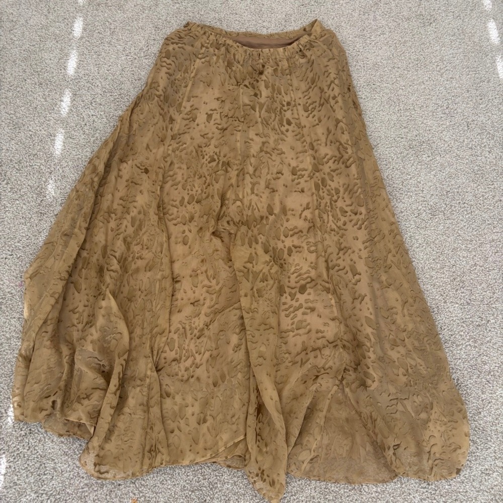 Soft Surroundings Burnout Silk Maxi Skirt Womens XS Tan Gold Boho Festival Fairy - Picture 7 of 9